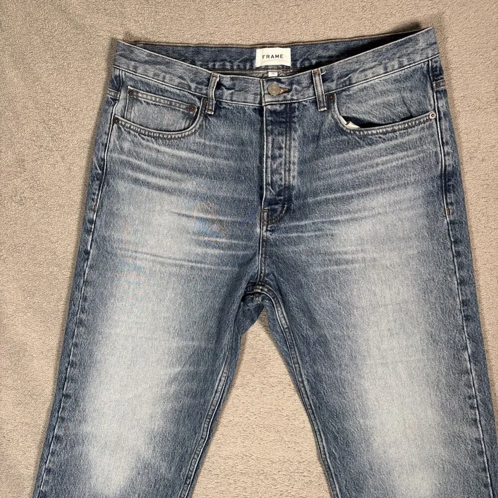 Frame Jeans Men’s Size 36 Straight Leg‎ Light Wash Button Fly Whiskers